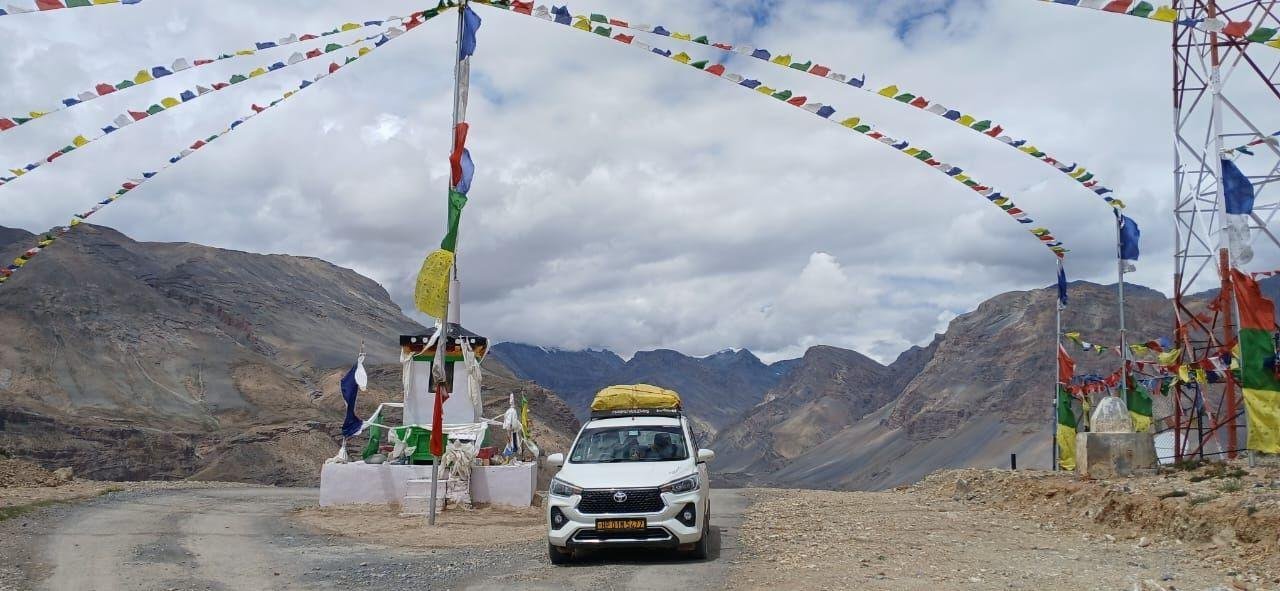 Prayer flags at a high pass on the Spiti road